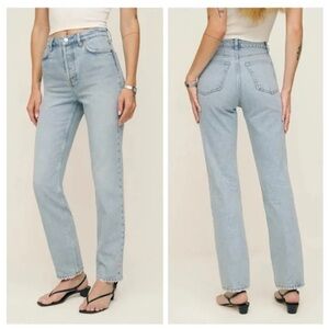 Reformation Cynthia High Rise Relaxed Straight Jean in Skye wash Size 29